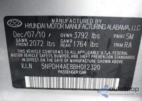2011 Hyundai Elantra Gls from USA, damaged, VIN 5NPDH4AE8BH012320